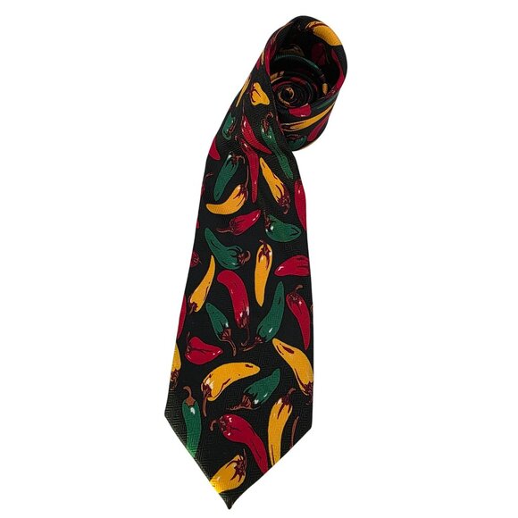 Mens Museo Handmade Chili‎ Pepper Tie Black Multicolor Polyester Made In Korea - Picture 2 of 8